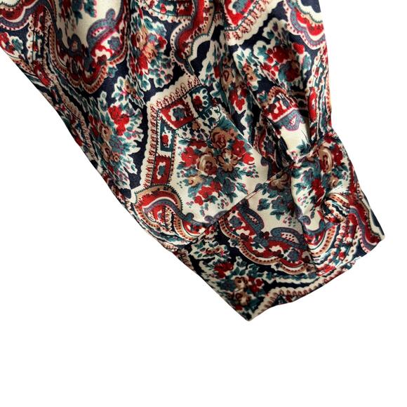 Vtg Jessica Lynn Blouse 8 Silky Polyester Red Green Floral Twisted Turtleneck - Picture 7 of 16